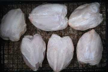 grilled raw chicken for smoking. Cooking in nature. hot smoked oven.