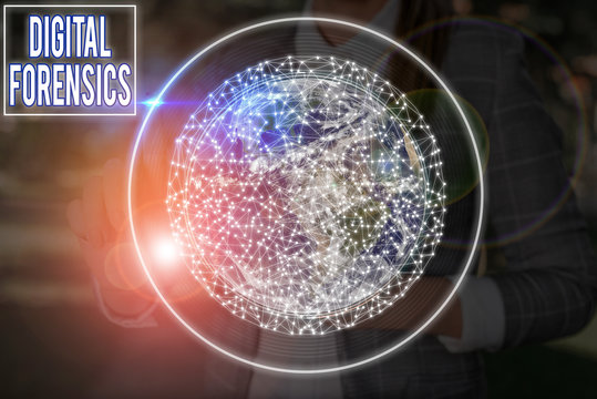 Word writing text Digital Forensics. Business photo showcasing investigation of material found in digital devices Elements of this image furnished by NASA