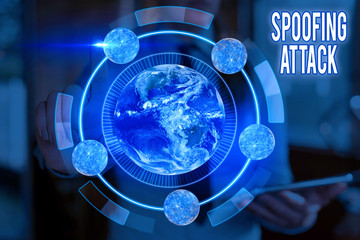 Conceptual hand writing showing Spoofing Attack. Concept meaning impersonation of a user, device or...