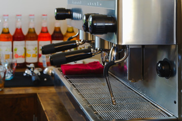 Professional coffee machine ready to use in coffee shop.