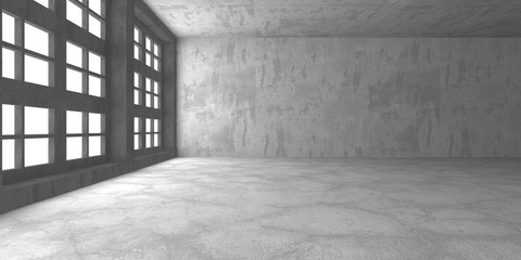 Dark concrete empty room. Modern architecture design