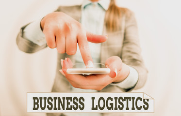 Conceptual hand writing showing Business Logistics. Concept meaning concerned with materials...
