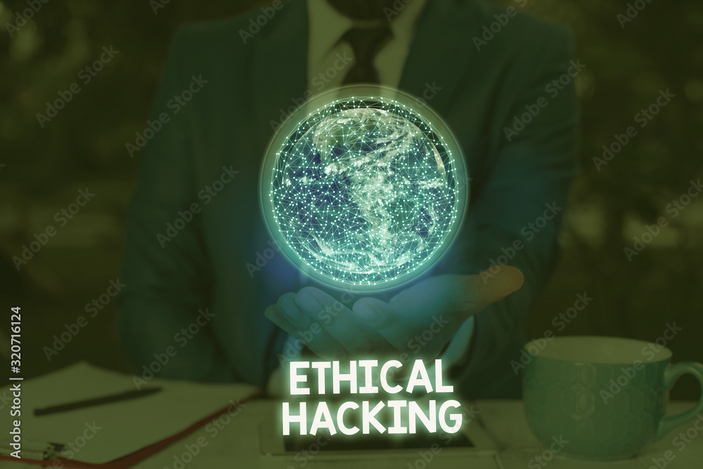Poster writing note showing ethical hacking. business concept for act of locating weaknesses and vulnerabil