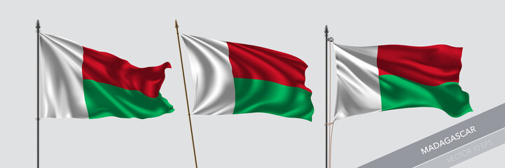 Set of Madagascar waving flag on isolated background vector illustration