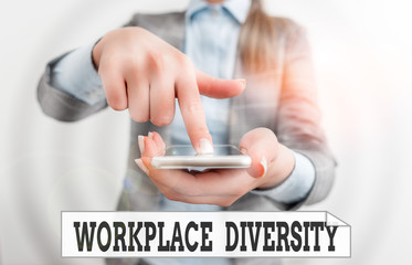 Conceptual hand writing showing Workplace Diversity. Concept meaning environment that accepts each...