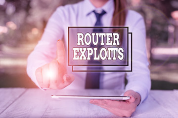 Conceptual hand writing showing Router Exploits. Concept meaning takes advantage of a security flaw...