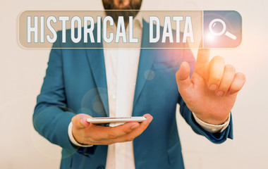 Text sign showing Historical Data. Business photo text collected data about past events and...