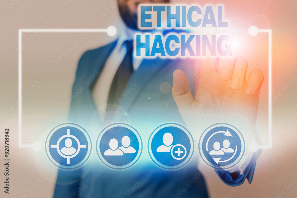 Poster writing note showing ethical hacking. business concept for act of locating weaknesses and vulnerabil
