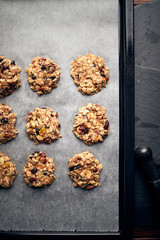 Breakfast cookies dough prepared for baking in oven	