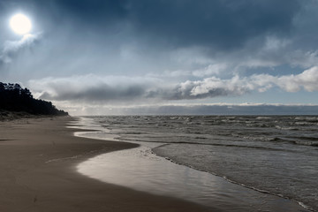 Baltic sea coast in windy day.