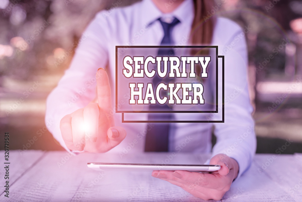 Poster conceptual hand writing showing security hacker. concept meaning someone who explores methods for br