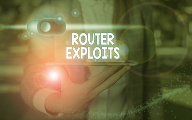 Handwriting text writing Router Exploits. Conceptual photo takes advantage of a security flaw in an...