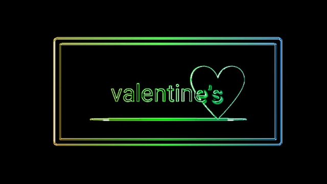 moving frame and glowing, word for word forming valentine with moving love, black background