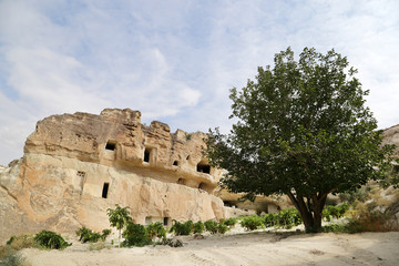 Unusual stones from volcanic rocks in the Red Valley near the village of Chavushin in the Cappadocia region in Turkey.