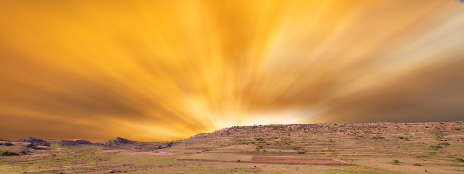 Nice cloudy sunset in the mountains of Valdelinares, Teruel