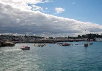  Yachts and boats moored in harbour of Saint-Malo, Brittany, France