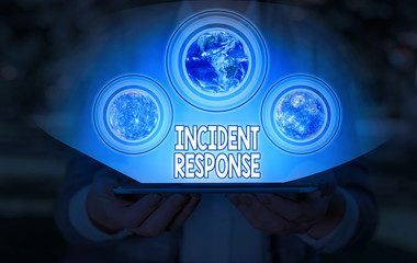 Conceptual hand writing showing Incident Response. Concept meaning addressing and analysing the aftermath of a security breach Elements of this image furnished by NASA