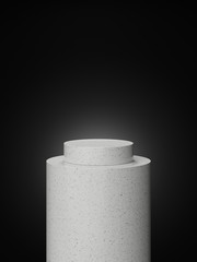 Cosmetic marble podium isolated in black background. Template for product presentation. 3d rendering - illustration.