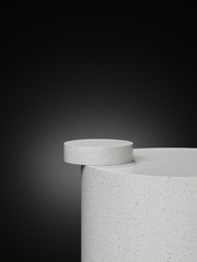 Cosmetic marble podium isolated in black background. Template for product presentation. 3d rendering - illustration.