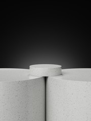 Cosmetic marble podium isolated in black background. Template for product presentation. 3d rendering - illustration.