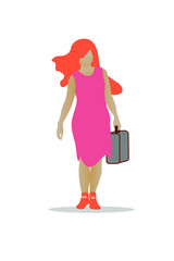 Young woman with small suitcase. Solo travel girl. Traveling concept. Travelling.