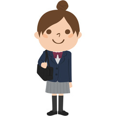 学生かばんを持った、制服のブレザー姿の女子高校生のイラスト。
