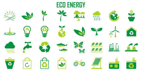 Set of Ecology ,Nature ,Recycle Energy, Creative Related Vector flat Icons.