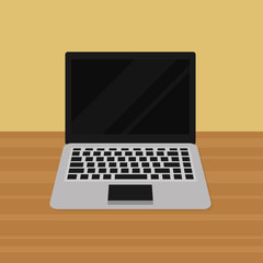 Laptop isolated on the wooden desk - vector illustration