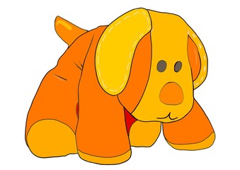 Petit Chien orange en peluche dessiné et peint pour illustration d'enfants.
