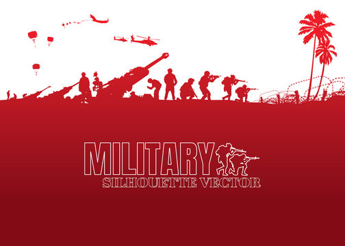 Military vector illustration, Army background, soldiers silhouettes.