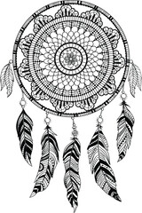 Hand drawn illustration of dream catcher, native american poster