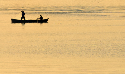 silhouette of fishermen on Danbe river