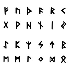 Fototapeta premium Scandinavian black runes letters on white background.