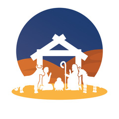 cute holy family and animals manger silhouettes
