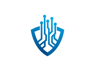 Shield technology logo template design, emblem, symbol or icon