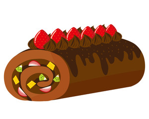 ロールケーキ　苺　生クリーム　チョコレート