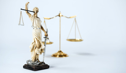 Statue of Themis on a white background, justice
