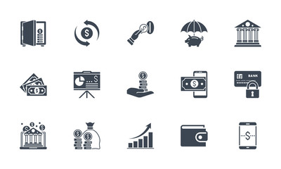Banking icons set. Related vector glyph icons.
