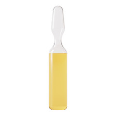 Transparent glass ampoule. Ampoule with medicine on a white background. 3D rendering.