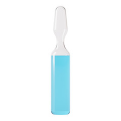 Transparent glass ampoule. Ampoule with medicine on a white background. 3D rendering.