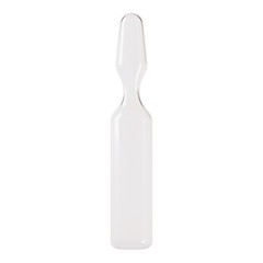 Transparent glass ampoule. Ampoule with medicine on a white background. 3D rendering.