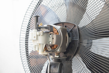 Close-up motor fan Repair and maintenance of home appliances for fixing the fan,  nut and wire...