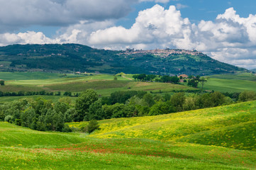 Fototapeta na wymiar Toskanalandschaft südlich von Siena mit Blick auf Montalcino, der Stadt des Rotweins Brunello