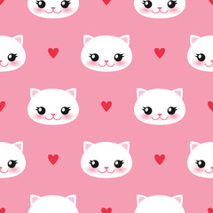 Cute white cat on pink background