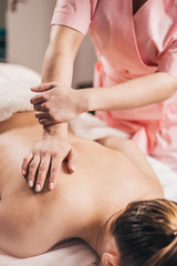 Kneading - a mechanical effect on biological tissue by hands of a masseur with rhythmically changing pressure from zero to threshold of pain sensitivity, performed in a spiral fashion - back massage