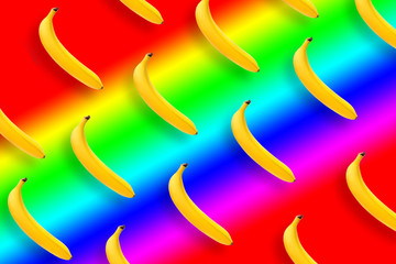 Banana pattern on rainbow background.