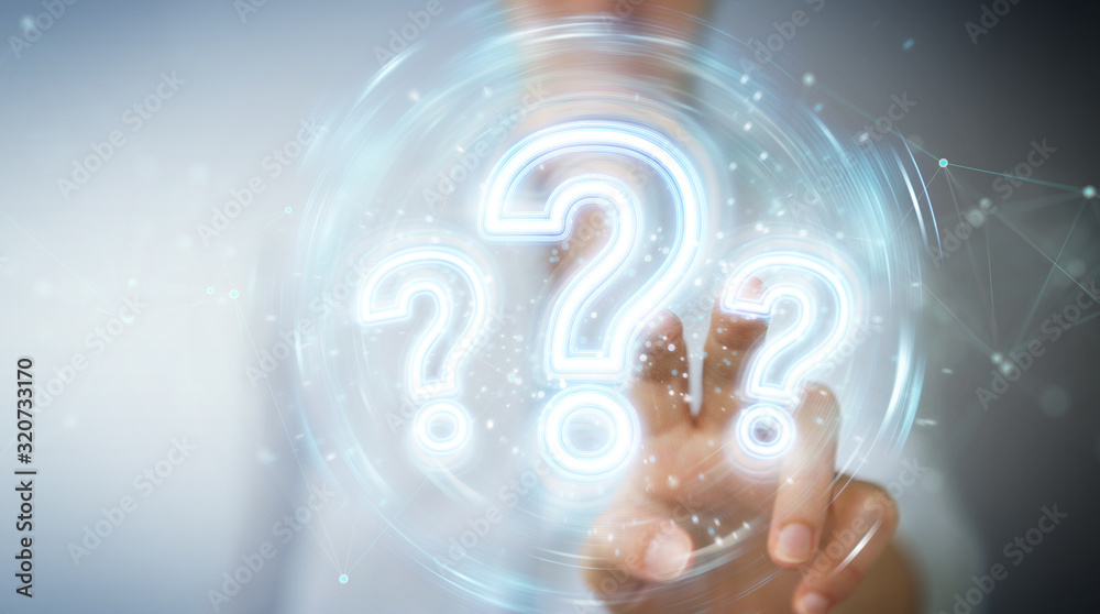 Leinwandbilder woman using digital question marks holographic interface 3d rendering