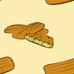 Seamless pattern of sketched Barbari bread bread