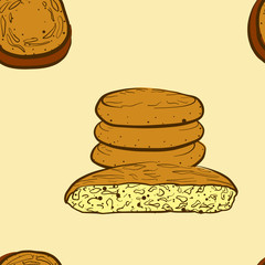Seamless pattern of sketched Bazlama bread