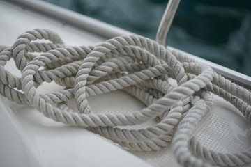 Sail boat docking line on mooring cleat 